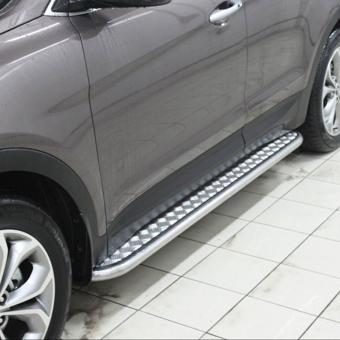 Пороги майданчик для Hyundai Santa Fe 2013+ пороги з нержавіючої сталі з нержавіючим листом d60