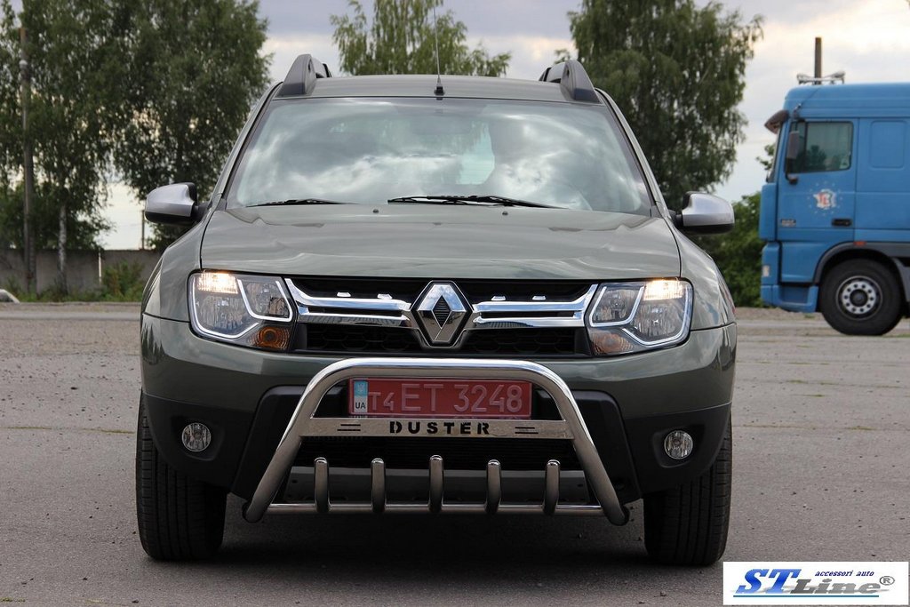 Кенгурятник з написом WT004 (нерж.) для Dacia Duster 2008-2018 