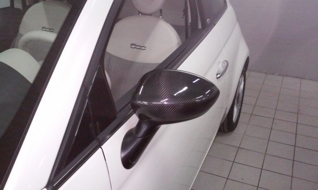 Накладки на дзеркала (2 шт, натуральний карбон) для Fiat 500/500L